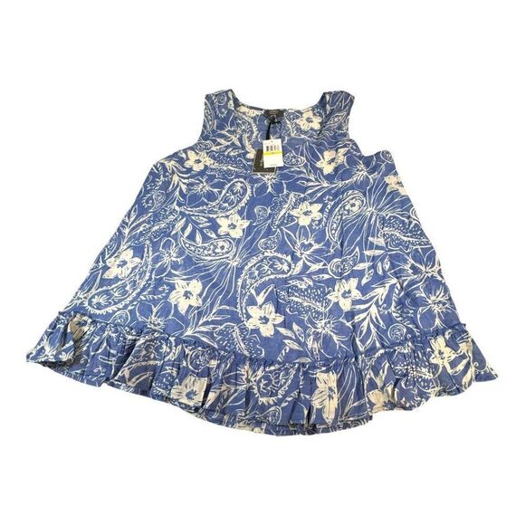 Ninety Clothing Co Blue Floral Sleeveless Blouse Tank Shirt Top Ruffle Medium NW - Picture 1 of 5